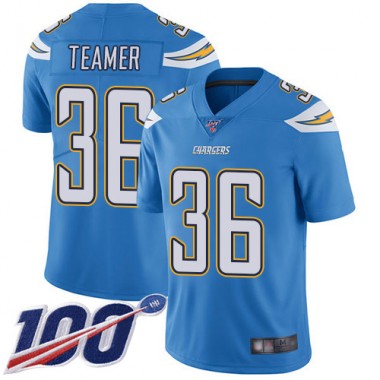 Los Angeles Chargers NFL Football Roderic Teamer Electric Blue Jersey Youth Limited #36 Alternate 100th Season Vapor Untouchable->youth nfl jersey->Youth Jersey